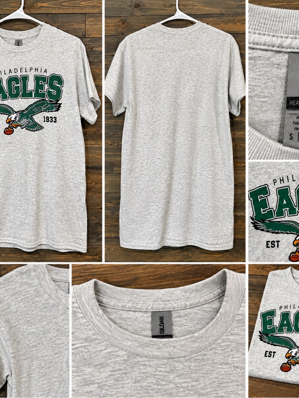 Gildan Light Gray Philadelphia Eagles Graphic Tee with Green and Black Logo